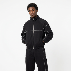Conjunto Deportivo Unisex Negro, Manga Larga, Cierre de Cremallera, Cuello Alto, Corte Holgado, Transpirable, Color Sólido, para Otoño, con Bolsillos Laterales - Product Image 2
