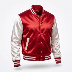 Veste universitaire jaune en satin pour homme FEXTILE INTERNATIONAL, manches blanches, col rabattu, boutonnée, style color block, veste de baseball - Product Image 6