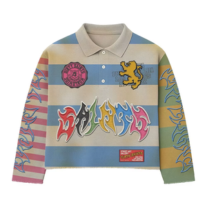 Camisetas Polo de Algodón Grueso con Bloques de Color y Rayas Estilo Vintage para Hombre, Camisetas de Manga Larga con Logotipo Bordado Personalizado - Product Image 3