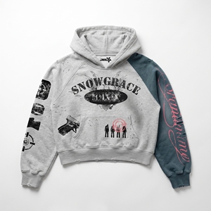 เสื้อฮู้ดครอปผู้ชาย Snowgrace แขนเสื้อแบบแร็กแลน สตรีทแวร์ พิมพ์ลาย มีกระเป๋า ดีไซน์ทรงโอเวอร์ไซส์ เหมาะสำหรับใส่ในฤดูใบไม้ร่วง - Product Image 1