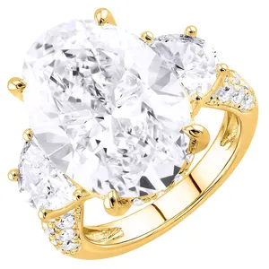 Anillo de Eternidad de Lujo de Oro Blanco de 18K con Certificado IGI, Corte Ovalado, Tres Piedras, Halo, Banda Nupcial con Diamantes Laterales para Compromiso - Product Image 5