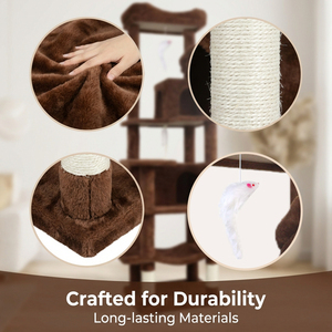 Griffoir pour chat en jute, arbre à chat multi-niveaux, couleur marron, mobilier d'intérieur pour animaux de compagnie, design durable et amovible pour chats - Product Image 5