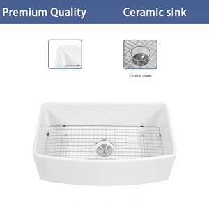 Lavello da cucina in ceramica bianca da 33 pollici a ciotola singola grembiule anteriore con bordo ad arco stile fattoria lavandini da cucina - Product Image 2