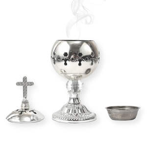 Quemador de Incienso con Cruz Católica Plateada y Recubierta de Latón para Iglesia y Hogar a Precios Accesibles - Product Image 3