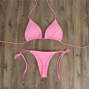 Conjunto de Bikini Sexy de Color Sólido con Tanga, para Mujer, con Lazos Laterales, Ajustable, de Secado Rápido, Traje de Baño, Ropa de Playa - Product Image 6