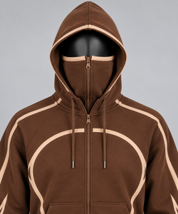 Ensemble de survêtement personnalisé pour homme, respirant, uni, marron, avec sweat à capuche intégré et pantalon de jogging en polaire à fermeture éclair intégrale, pour l'automne, vente en gros - Product Image 5