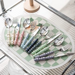 Juego de cubiertos minimalista de metal con mangos de perlas, apto para lavavajillas, perfecto para el hogar, bodas, mesa de comedor, vajilla, juegos de cubiertos. - Product Image 3
