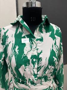 Factory Price <b>Women's</b> Green Printed Shirt Collar Full Sleeves <b>Belted</b> MIDI Dress Casual Daily Wear Clothing Comfortable Wear - Product Image 6