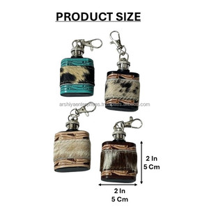 Mini botella de bolsillo de cuero genuino con diseño de piel de vaca estilo occidental, nueva, linda y grabada, ideal como regalo. - Product Image 2
