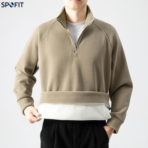 Sweat-shirt à capuche demi-zip col montant pour homme, en molleton épais 420G, personnalisable avec impression numérique et en relief, collection automne, vente en gros - Product Image 4