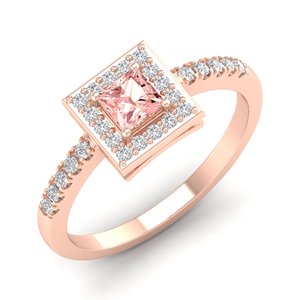 Bague REYES en or massif 14 carats de haute qualité avec pierre précieuse Morganite taille princesse 0,31 carat pour femme, certifiée GRA, bijoux fins en Moissanite - Product Image 2