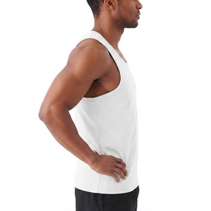 Wholesale <b>Men's</b> <b>White</b> Sleeveless Crew Neck Tank Top Polyester Breathable Front Logo Casual Gym Training Athletic Summer <b>Vest</b> - Product Image 3