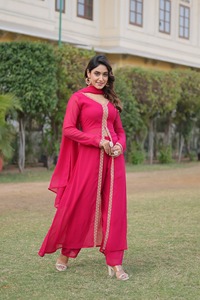Designer Embroidery Work Faux Georgette Long <b>Kurti</b> With Bottom And Faux Georgette Dupatta Ready To Wear Set - Product Image 3