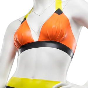 Conjunto de Bikini Halter Color Block para Mujer, Naranja, Negro, Amarillo Neón, Traje de Baño de Verano de Secado Rápido, Lavable a Máquina, Dos Piezas - Product Image 2