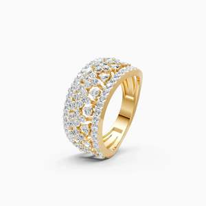 Bague élégante à grappe de diamants de laboratoire, large, multi-diamants, avec un diamant rond de 1,06 ct |   En or jaune, blanc et rose 9 carats - Product Image 2