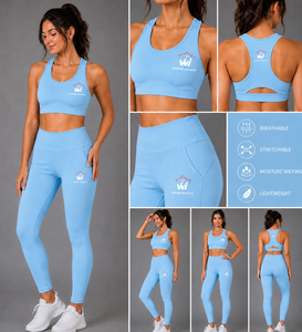 Ensemble de yoga pour femmes, bleu clair, haut court, leggings taille haute, sans couture, 2 pièces, vêtements de sport, couleur unie, respirant - Product Image 5