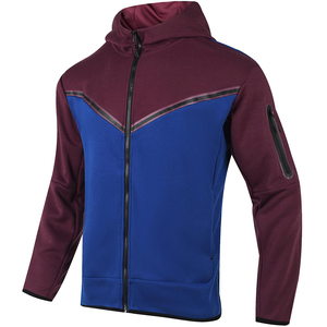 Premium Custom Men's Tech Fleece Zipper Tracksuit Maroon Royal Blue Color Block Full Zip Hoodie <b>Matching</b> <b>Jogger</b> Pants <b>Set</b> OEM - Product Image 2
