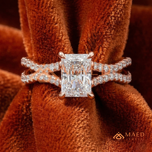 Elegant Radiant Cut Diamond <b>Ring</b> in 14K Rose Gold Handmade Rose Gold Diamond <b>Ring</b> with Twisted <b>Split</b> Band - Product Image 1