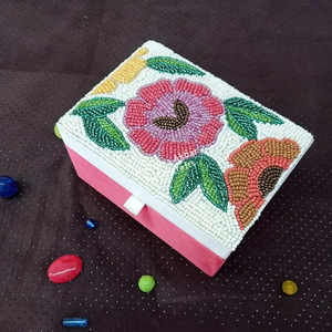 Two Tier <b>Beaded</b> Jewellery Box Velvet Lined MDF Organizer with Embroidered Lid Wedding Gift Factory <b>Direct</b> Supply - Product Image 2