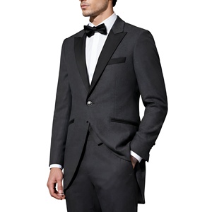 Costume de queue-de-pie pour homme en laine gris anthracite sur mesure, coupe ajustée, avec revers en vraie fourrure de renard, pour marié, smoking, frac de cérémonie, mariage formel - Product Image 2