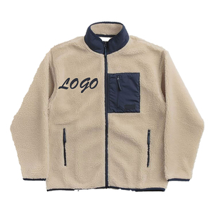 Unisex White <b>Fleece</b> <b>Jacket</b> <b>With</b> Zipper Stand Collar Loose Fit Winter Casual Wear Thick Sherpa <b>Lining</b> Pockets Front Logo - Product Image 2