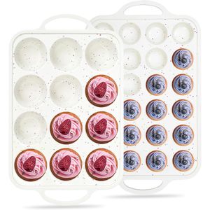Ensemble de moules à muffins en silicone antiadhésifs, 12 cavités standard et 24 cavités mini, moule à cupcakes en métal renforcé pour la cuisson - Product Image 1