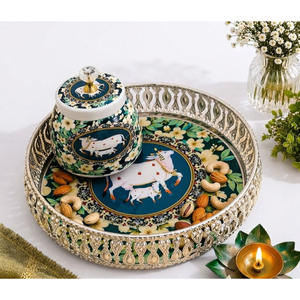 Decorative Modern Metal Jar Serving Tray Set Velvet <b>Box</b> Premium Wedding Fruit Ramadan Dates Nuts <b>Hamper</b> Packaging Snack Storage - Product Image 6