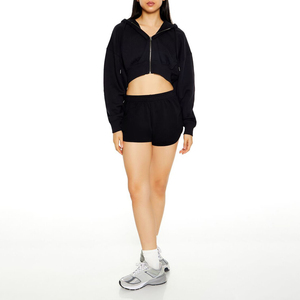 Manufacturers Customized High Quality Winter Oversized Crop Hoodie 100% Cotton Printed Crop Top Oversized Full Zip Hoodie Women - Product Image 5