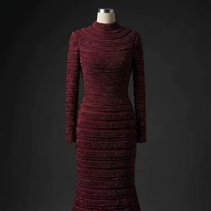 Vestido de noche de lujo con cuentas hechas a mano, cuello alto, manga larga, estilo sirena, hecho a medida, venta al por mayor - Product Image 1