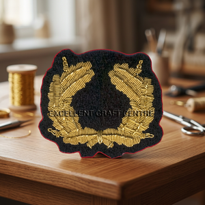 Custom Embroidered Gold Laurel Wreath <b>Sew</b>-On Fabric Patch For Uniform Garment - Product Image 2