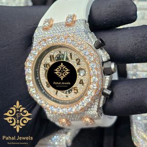 นาฬิกาควอตซ์ผู้ชาย Pahal Jewels ประดับเพชร ขนาด 42 มม. หน้าปัดอะนาล็อกโครโนกราฟ กระจกหรูหรา สายสแตนเลส ตัวล็อคแบบหัวเข็มขัด - Product Image 2