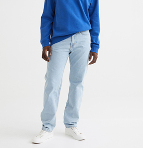 Jean en denim coupe droite délavé clair pour homme, taille mi-haute, en coton, décontracté, idéal pour le printemps - Product Image 1
