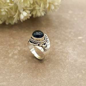 SHYAM JEWELRS Brass S925 Sterling <b>Silver</b> Black Onyx Handcrafted Vintage Bohemian Oxidized <b>Silver</b> <b>Statement</b> <b>Ring</b> Unisex Rajasthan - Product Image 1