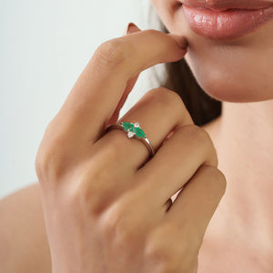 Beautiful Unique Design 925 Sterling <b>Silver</b> Pear Cut Natural <b>Emerald</b> & Round Diamond Minimal Fine <b>Ring</b> Jewelry - Product Image 2