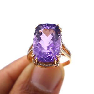 Bague en argent sterling 925 plaqué or rose avec améthyste violette naturelle et diamant, bijou cadeau pour femme - Product Image 1