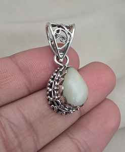 Natural White Opal Pear Pendant 925 Sterling Silver Handmade Cabochon Gemstone <b>Jewelry</b> October Birthstone - Product Image 4