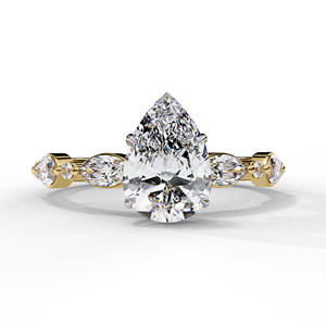 Anillo de Compromiso con Diamante Cultivado en Laboratorio Certificado por IGI, Oro Sólido de 14k, Corte Pera con Detalles Marquise, Fabricante de Joyería Personalizada - Product Image 3