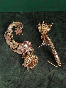 Luxury Gold Plated Certified Kundan <b>Ear</b> <b>Cuff</b> Jhumka <b>Earrings</b> Women Indian Bridal Wedding Jewelry Peacock Pearl Drop Style Ethnic - Product Image 5