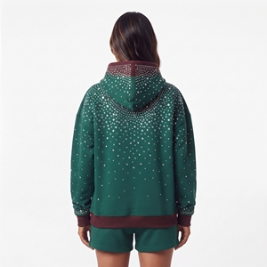 Sweat-shirt décontracté à épaules tombantes pour femme, avec strass en cristal vert et blocs de couleur, collection automne 2026 - Product Image 5