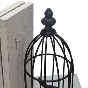 Fermalibri a forma di gabbia per uccelli, nero anticato, S/2, 5.5x4.5x10 pollici, bianco antico - Product Image 6