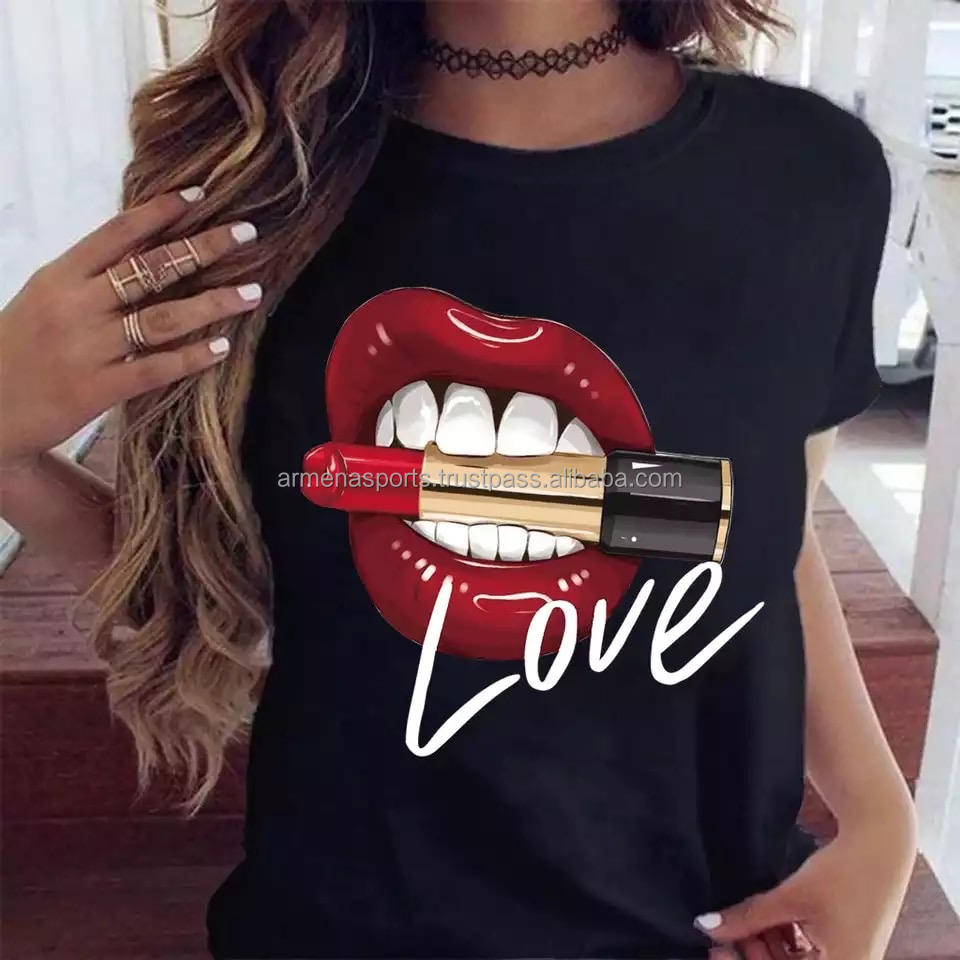 Sexy Black Tees Kiss Lip Funny Summer Female Soft T Shirt Wholesale Top Quality Cheap Price Women T Shirt 