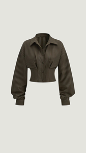 Camisa de Mujer con Botones y Rayas Finas Azul Marino, Manga Larga, Cuello Clásico, Corte Clásico, Blusa para Oficina, Largo Regular, Tela Popelina - Product Image 6