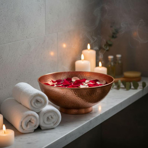 Cuenco de Cobre para Spa de Diseño Simple con Desagüe Grande y Forma Redonda, Textura Martillada, Acabado Brillante, Cuenco Decorativo de Cobre - Product Image 1