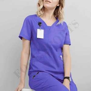 Mujeres Plain Scrub Tops Básicos Ropa DE TRABAJO Profesionales Cuello en V Scrub To - Product Image 6