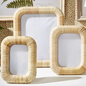 Modern <b>Rounded</b> Rattan UV Printed Photo <b>Frame</b> Set Minimalist Handwoven Eco-Friendly Durable Decorative Art Display Home Decor - Product Image 2