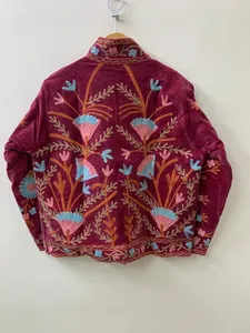 Chaqueta de terciopelo hecha a mano para mujer, con bordado floral, trabajo Aari de Cachemira, abrigo étnico de invierno, ropa de fiesta, abrigo corto de terciopelo. - Product Image 2