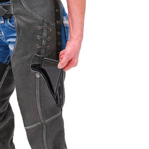 <b>Men</b> Genuine Leather Biker Chaps Retro Grey Cowhide Motorcycle Riding Overpants English Style Zipper Closure Custom - Product Image 3