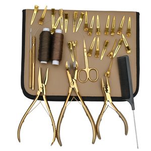 Kit d'outils professionnels pour extensions de cheveux : Pince à sertir plate à trois trous pour extensions adhésives, outil à boucle de traction, mini-ciseaux à couper les fils - Product Image 1