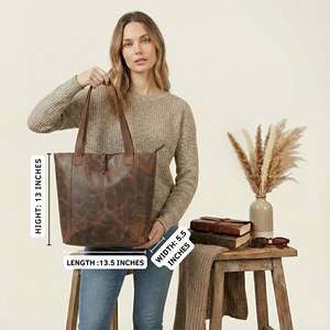 กระเป๋าโท้ทหนังแท้สำหรับผู้หญิง สไตล์ลำลอง ดีไซน์เรียบง่าย พร้อมซิปปิด เหมาะสำหรับการเดินทางและการช้อปปิ้ง - Product Image 5