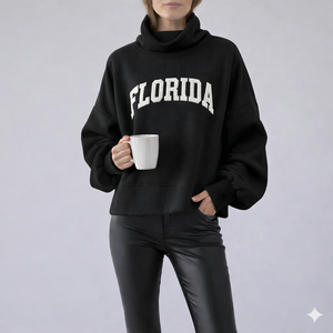 Sweat-shirt long à col montant pour femme, confortable et ample, en tissu doux, décontracté pour l'hiver, respirant, anti-plis et anti-rétrécissement - Product Image 1